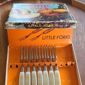 7 Vintage little forks in original box made in Japan in the 50s